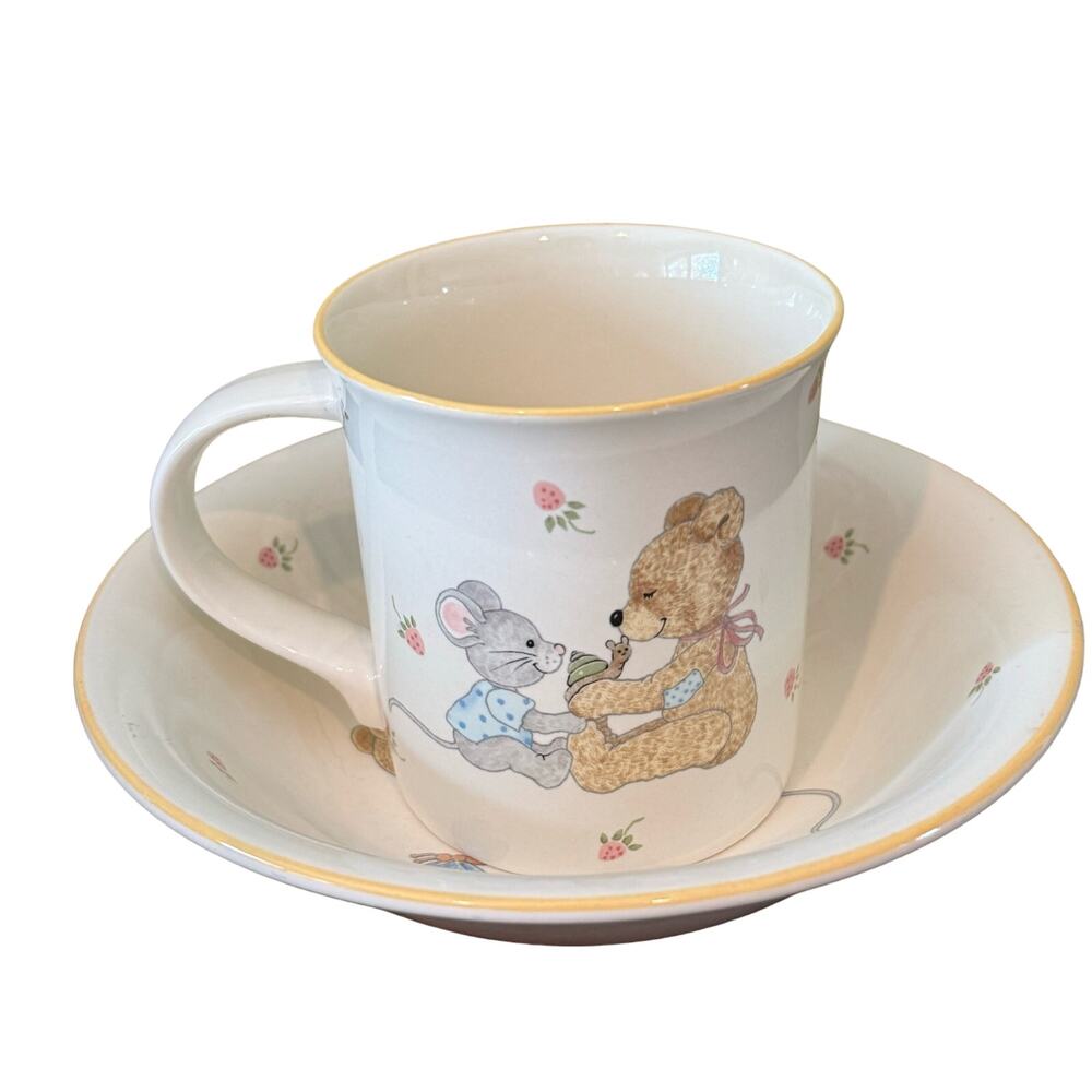 Vintage Mikasa Teddy Bowl and Mug Two Piece Set